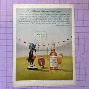 Vintage 1965 Old Crow Bourbon Whiskey Football Advertising Art Print Ad